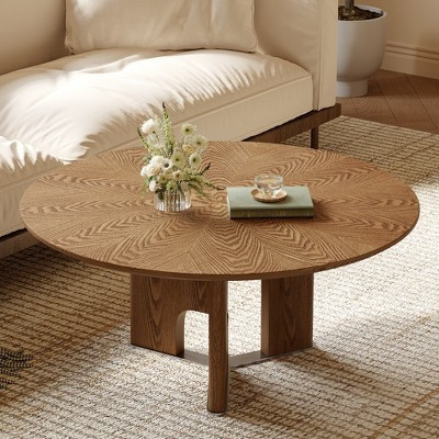 KWPZQEB 31.5" Round Wood Coffee Table, Rustic Coffee Table with Ash Wood Veneer, Cocktail Table with Cross Legs for Small Space, Living Room, Natural | Target