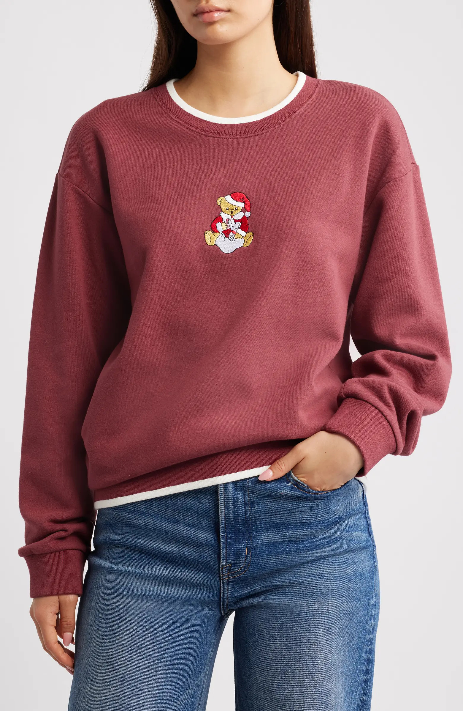 Teddy Bear Santa Embroidered Graphic Sweatshirt | Nordstrom