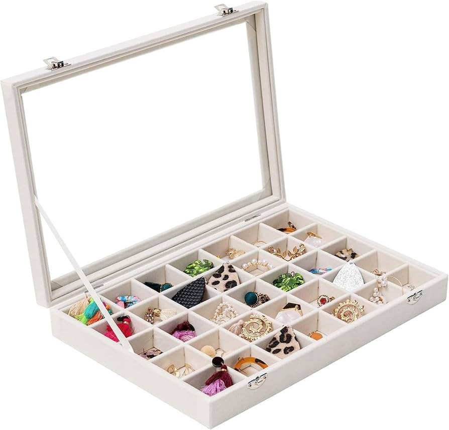 Mebbay 35 Grid Earring Organizer Velvet Jewelry Tray Organizer Felt Jewelry Box Tray Holder with ... | Amazon (US)