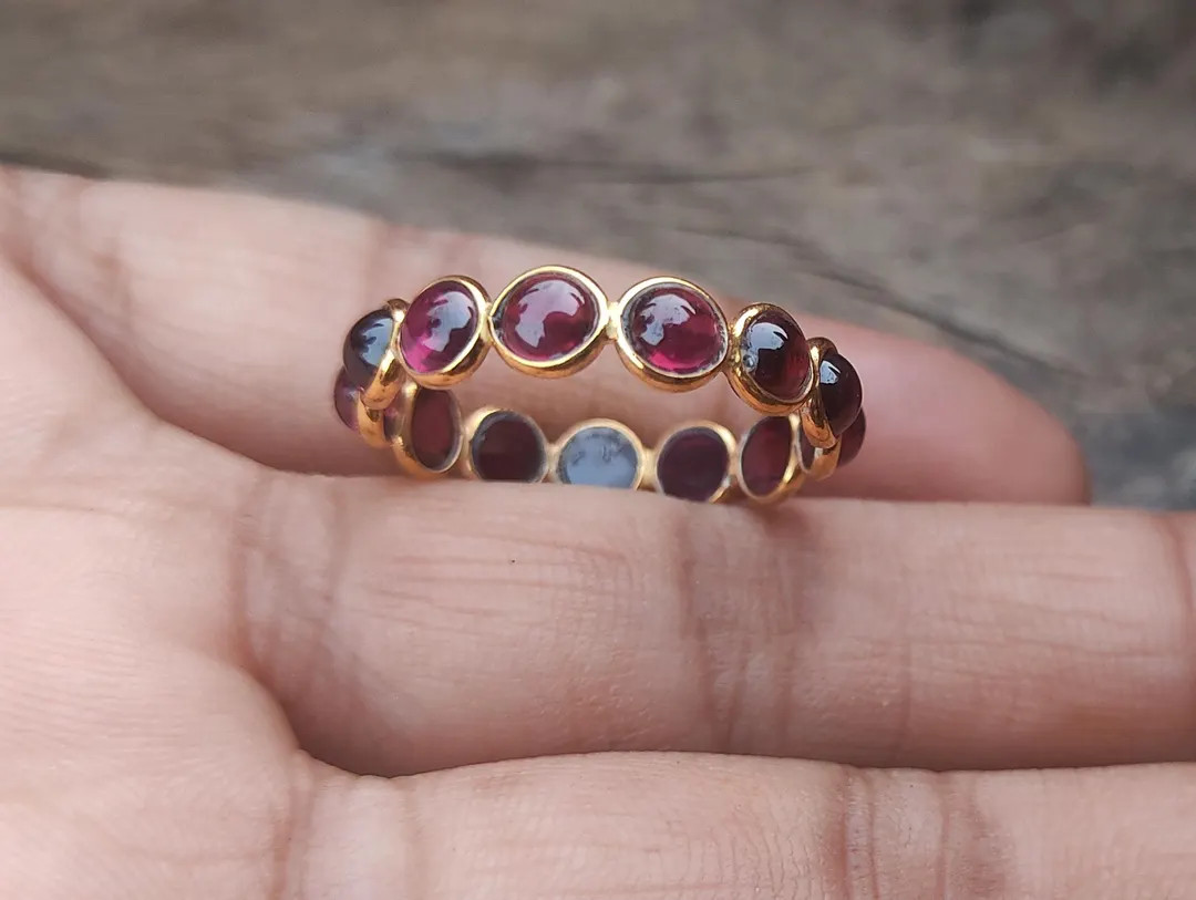 Red Garnet Eternity Ring: 22k Gold Plated Sterling Silver Band - Etsy | Etsy (US)
