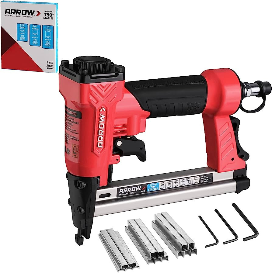 Arrow Pneumatic Staple Gun, Oil-Free Upholstery Stapler with 3750 Pieces T50 1/4", 3/8", 1/2" Sta... | Amazon (US)
