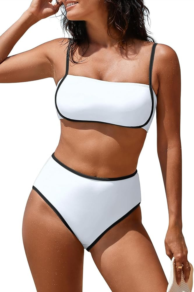 Pink Queen 2025 Women's High Waisted Bikini Sets Two Piece Swimsuit Color Block High Cut Bathing ... | Amazon (US)