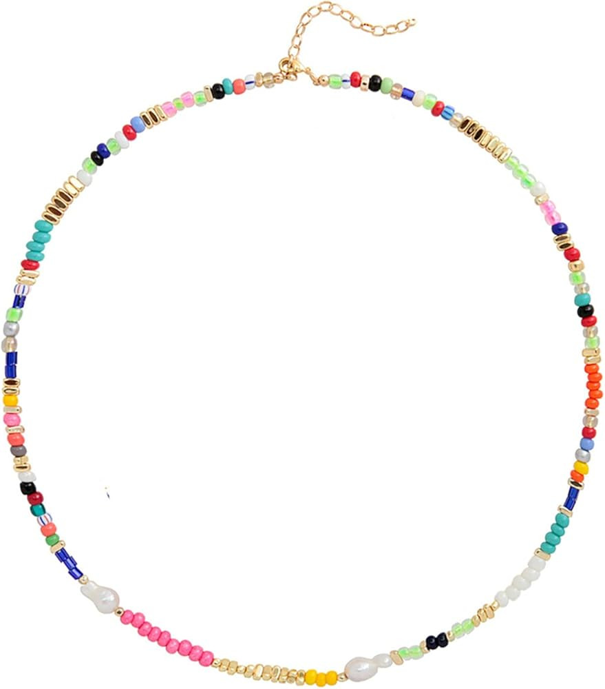 Wellike Colorful Beaded Necklace for Women Freshwater Beaded Pearl Choker Necklace Evil Eye Pearl... | Amazon (US)