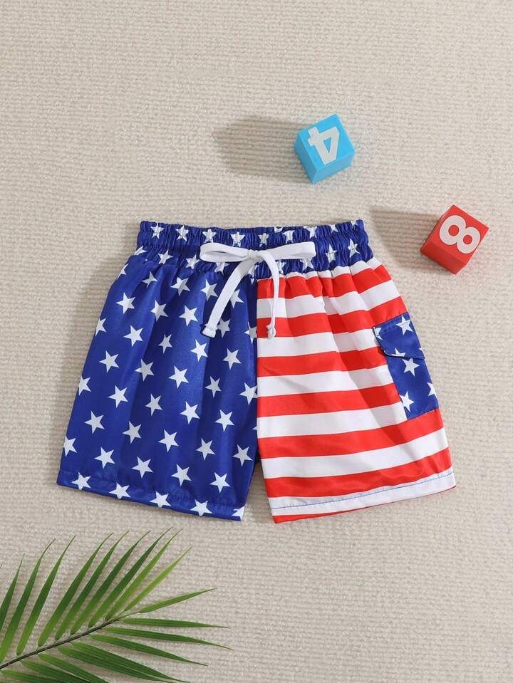 Baby Boys' Flag Printed Drawstring Swimwear | SHEIN