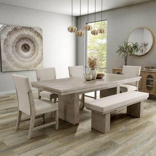 Bronin 6-Piece Natural Textured Chevron Wood Top Dining Room Set with Bench (Seats-6) | The Home Depot