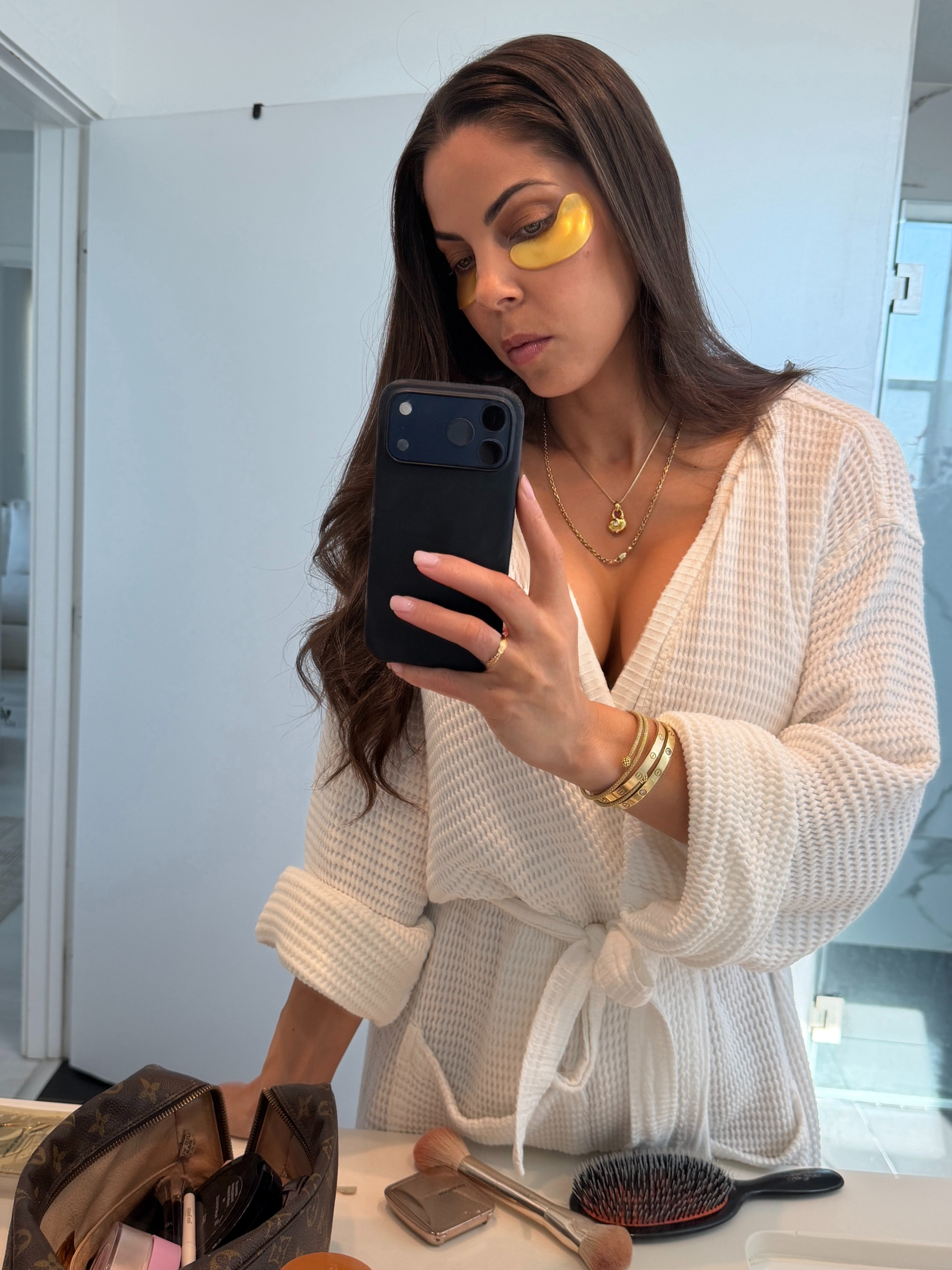 Wearing my favorite robe (on sale right now) while I do my skincare + makeup routine—and these gold under-eye patches are my secret for looking refreshed, bright, and put together. 

 #LTKmomlife #LTKselfcare #LTKBeauty