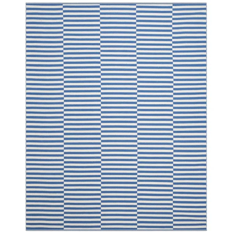 Orwell Striped Handmade Flatweave Cotton Area Rug in Ivory/Light Blue | Wayfair North America
