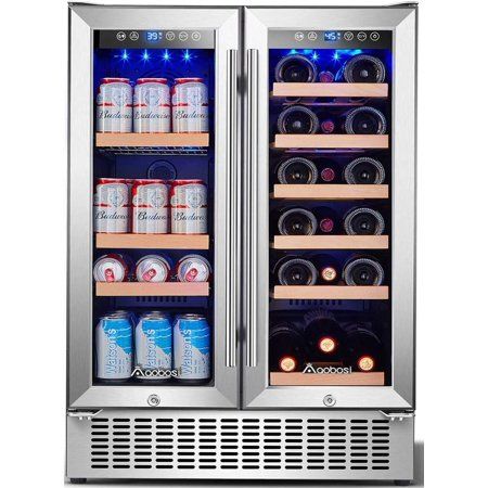 24 Inch Beverage and Wine Cooler Dual Zone, 2-IN-1 Wine Beverage Refrigerator with Independent Tempe | Walmart (US)