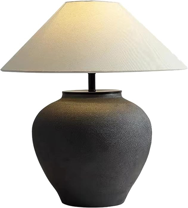 PURESILKS Rustic Black Farmhouse Table Lamp, Ceramic & Linen Off White Drum Shade, 20.86'' Tall, ... | Amazon (CA)