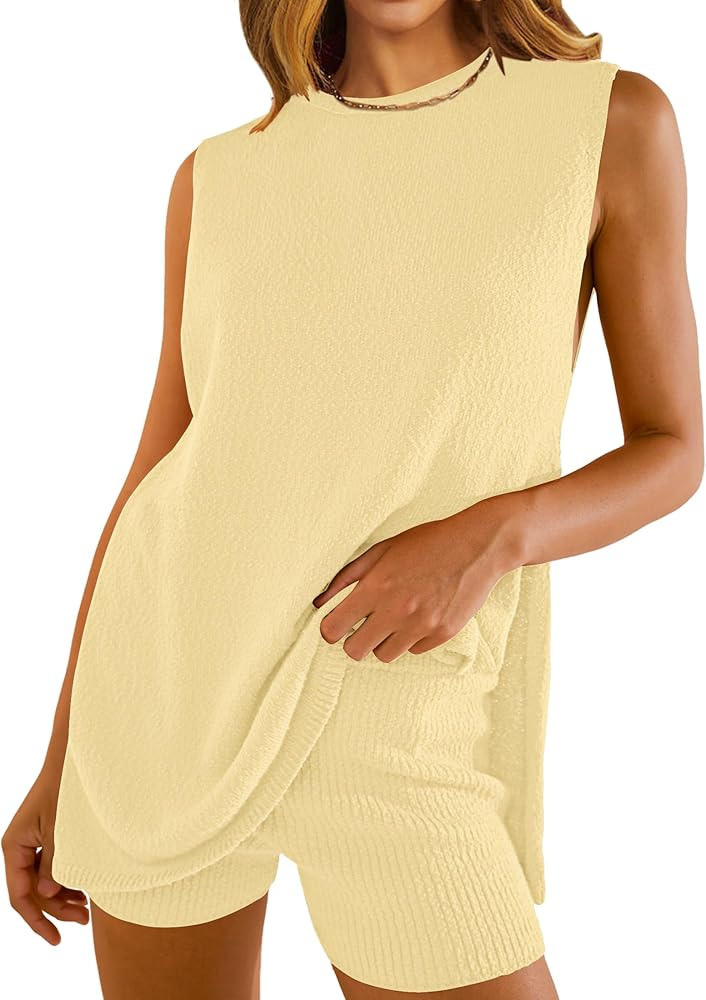 NENONA Women's Summer Sleeveless Sweater Sets Casual Knit Tunic Tops and Shorts 2 Piece Outfits | Amazon (US)