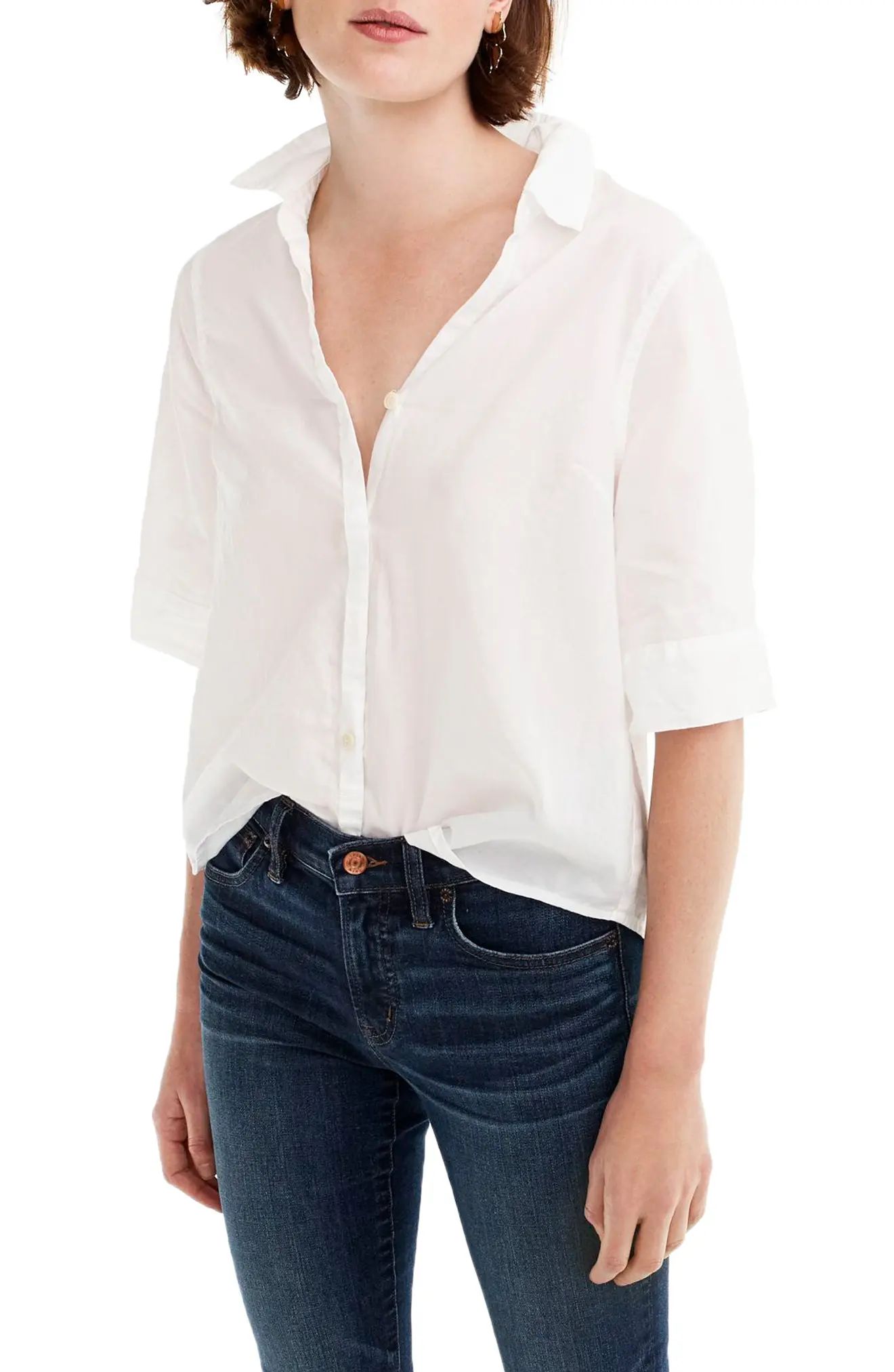 Women's J.crew Short Sleeve Button-Up Shirt, Size Large - White | Nordstrom