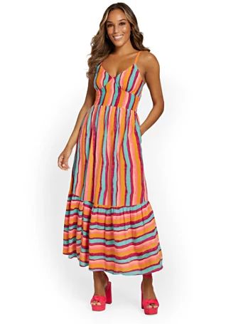 Striped V-Neck Midi Dress - New York & Company | New York & Company
