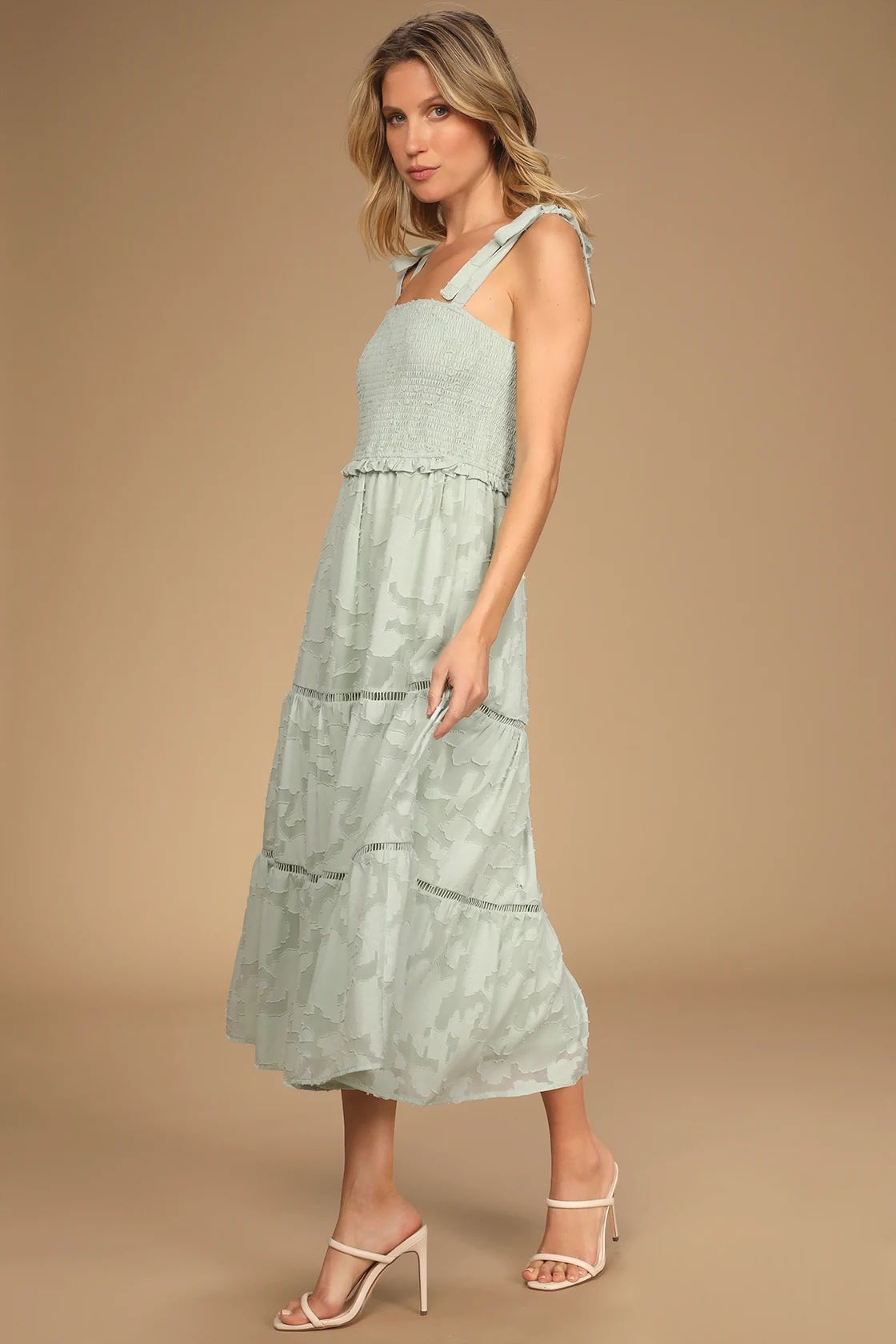 Float to Love Mint Jacquard Smocked Tie-Strap Midi Dress | Lulus (US)
