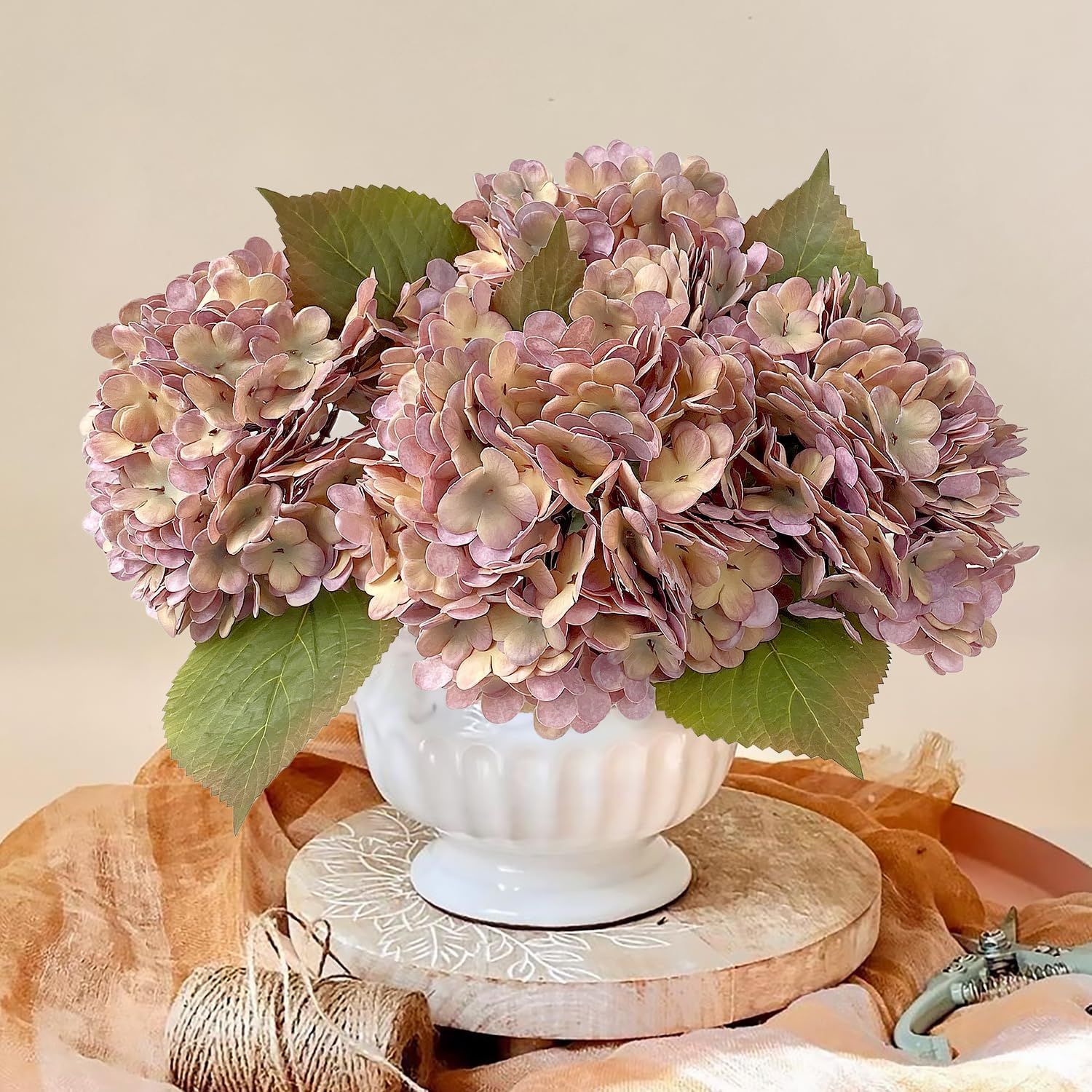 4Pcs Purple Vintage Boho Faux Hydrangea Flowers, 21" Real Touch Fall Artificial Hydrangea,Fake Si... | Amazon (US)