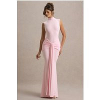 Graziana | Pink High-Neck Gathered Draped Maxi Dress | Club L London