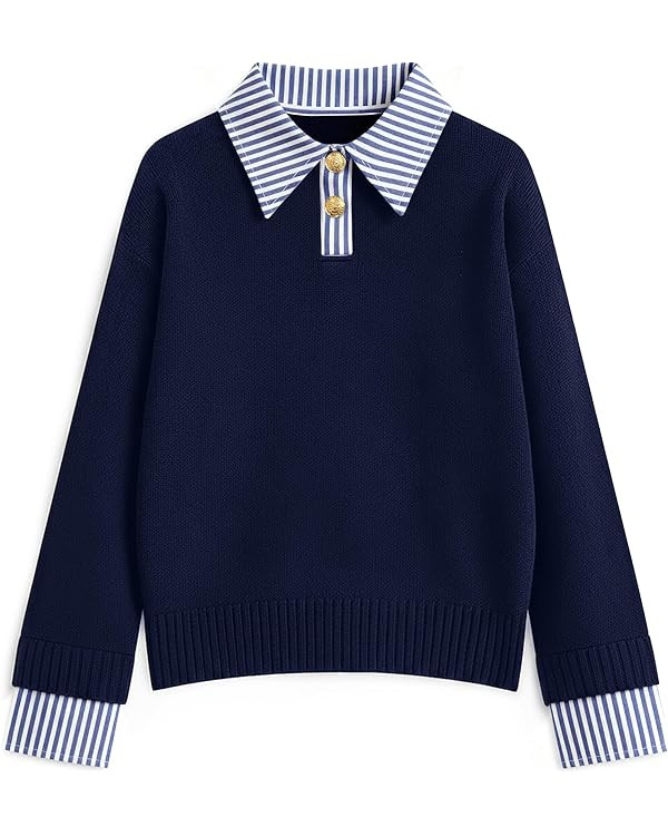 ETCYY Womens Oversized Sweater Cozy Fall Long Sleeve Button Up Denim Polo Pullover Tops Sweatshir... | Amazon (US)