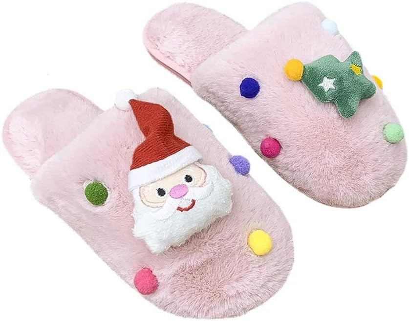 Christmas Tree Santa Cute Fuzzy Slippers for Kids | Amazon (US)