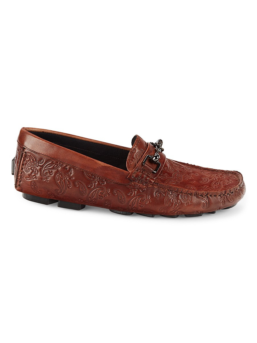 Robert Graham Men's Tequila Paisley Embossed Leather Driving Loafers - Cognac - Size 8 | Saks Fifth Avenue OFF 5TH