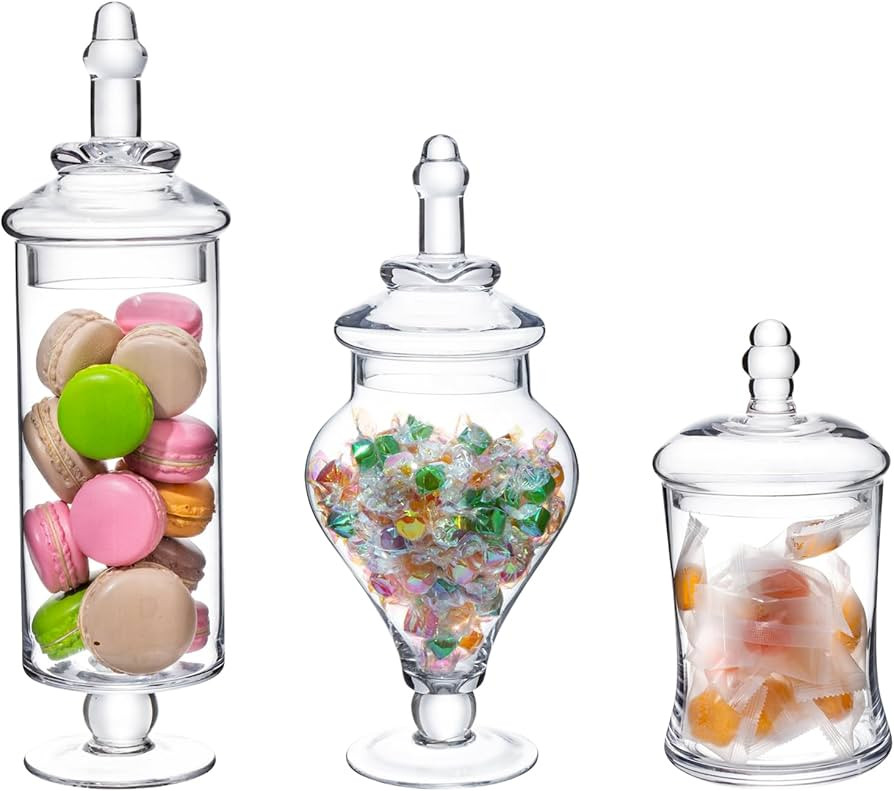 MyGift Clear Glass Apothecary Jars with Lid, Decorative Footed Vase, Candy Buffet Containers Set ... | Amazon (US)