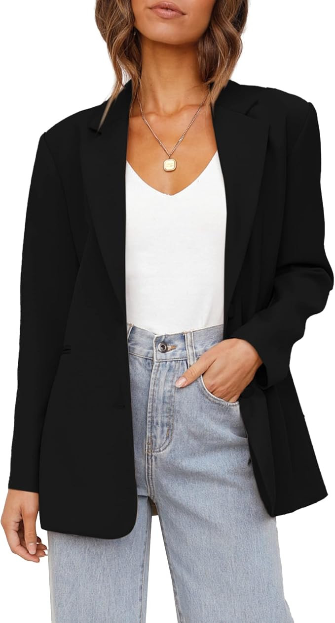 Women's Casual Blazers Open Front Long Sleeve Business Lapel Button Work Office Jackets | Amazon (US)