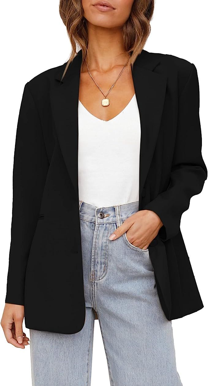 Women's Casual Blazers Open Front Long Sleeve Business Lapel Button Work Office Jackets | Amazon (US)