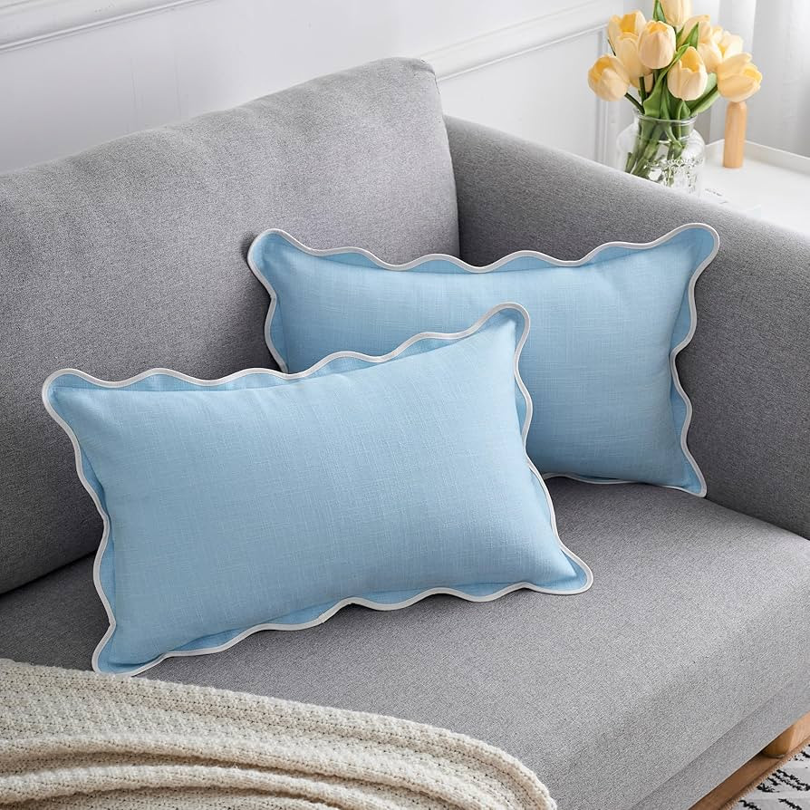 Scalloped Throw Pillow Covers 12x20 Inch Set of 2, Cotton & Linen, Boho Sytle Decorative Couch Be... | Amazon (US)