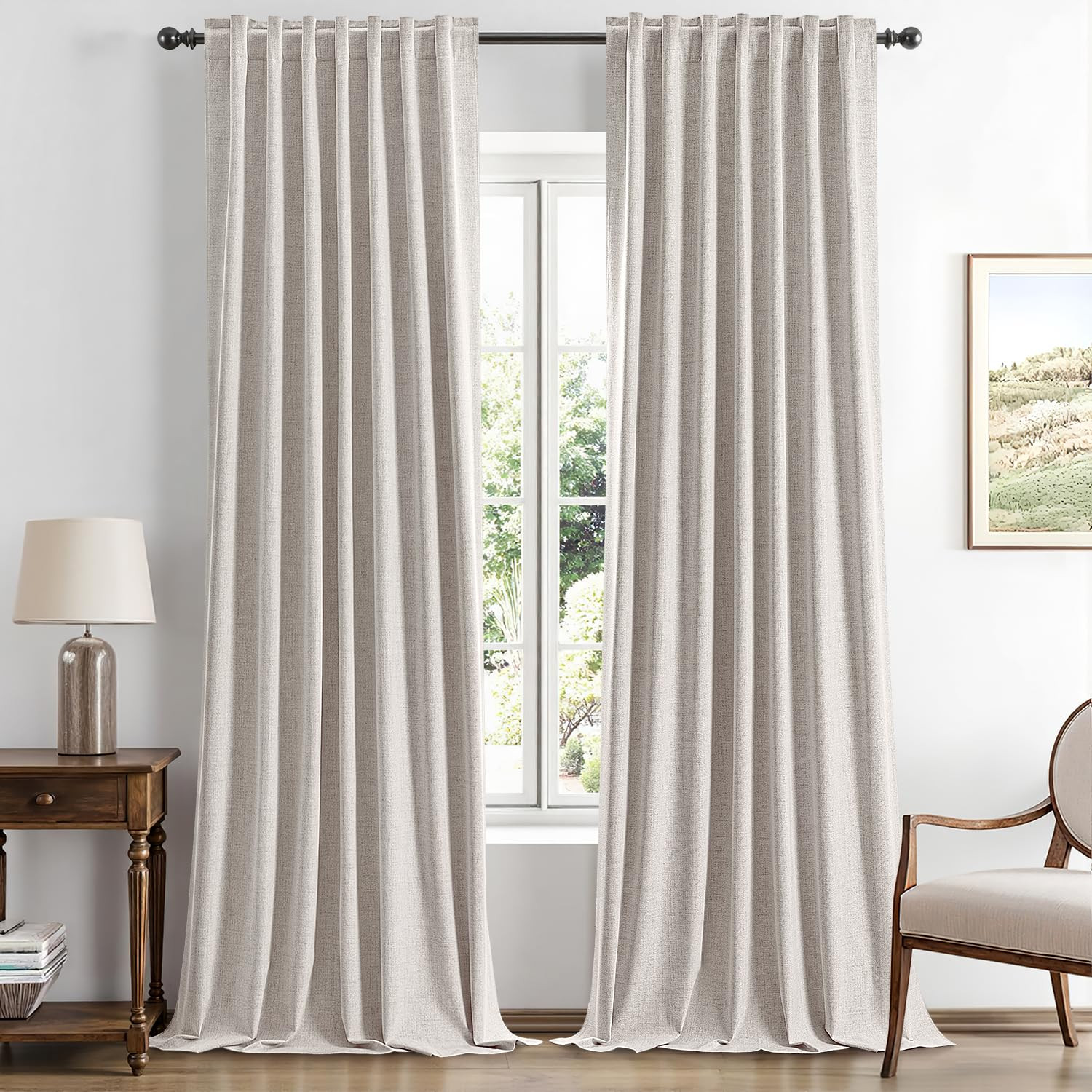 MIULEE 100% Blackout Linen Curtains for Bedroom, Ivory Solid Luxury Decor Thermal Insulation Room... | Amazon (US)