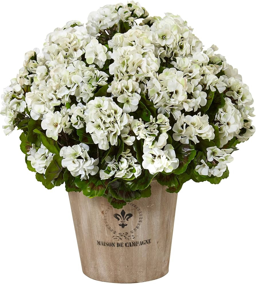 Nearly Natural Geranium Silk Flowering Plant in Farmhouse Planter UV Resistant (Indoor/Outdoor) | Amazon (US)