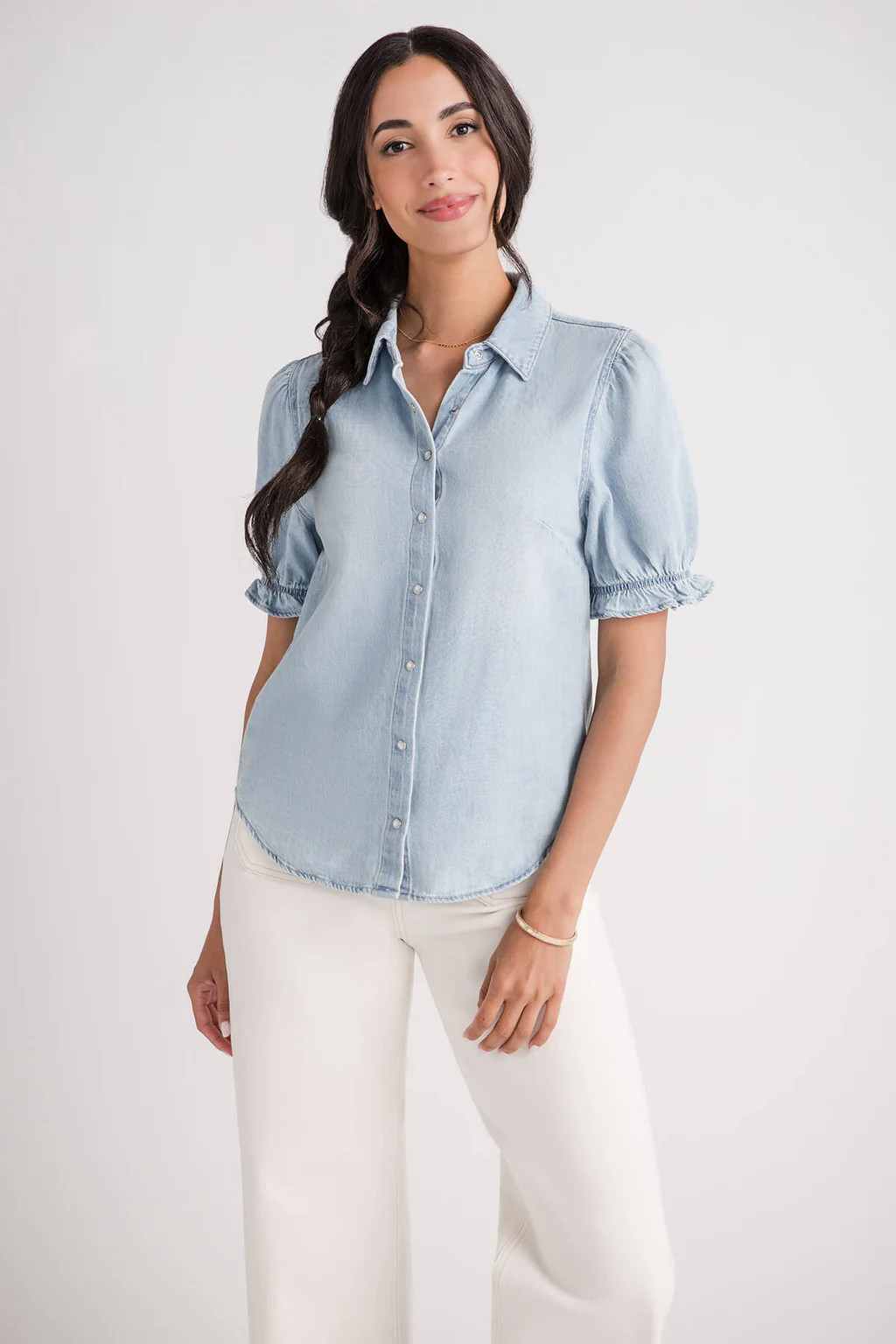 Risen Puff Sleeve Denim Shirt | Social Threads