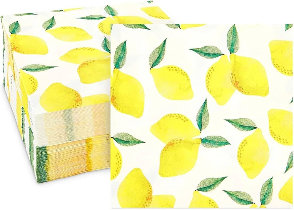100-Pack Fruit Cocktail Napkins, Summer Party Decorations (Lemon Design, 5x5 in) | Amazon (US)