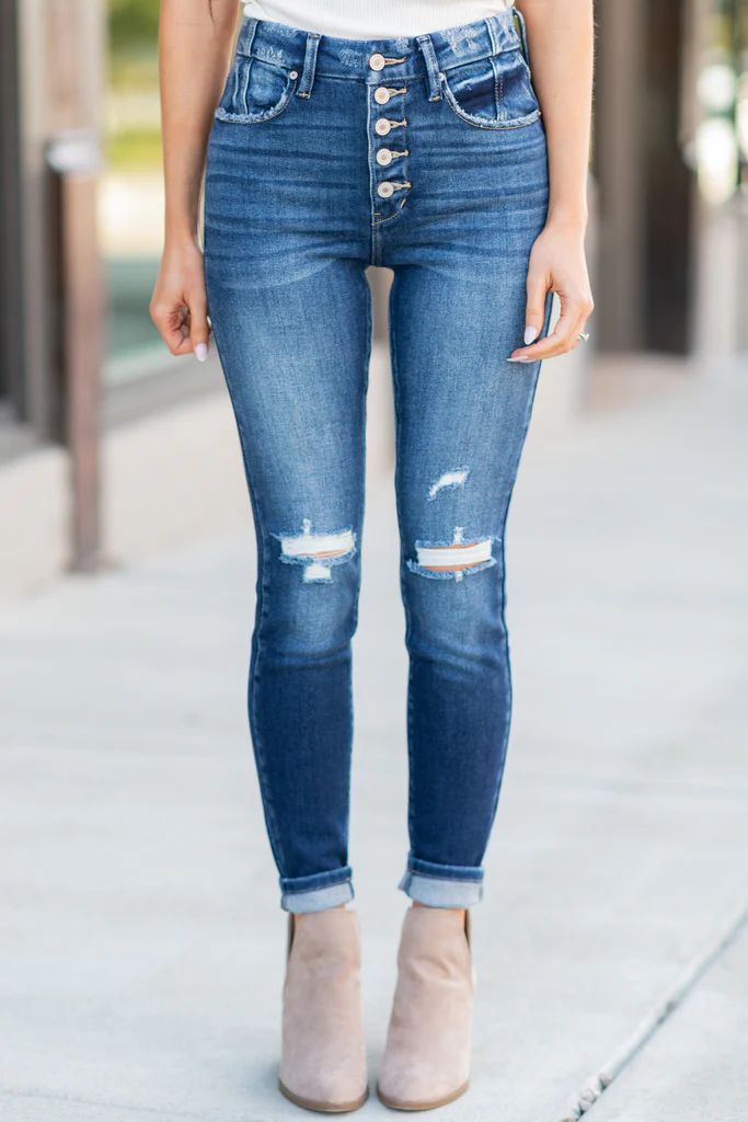 KanCan: Known Perfection Dark Wash High Rise Distressed Jeans | The Mint Julep Boutique