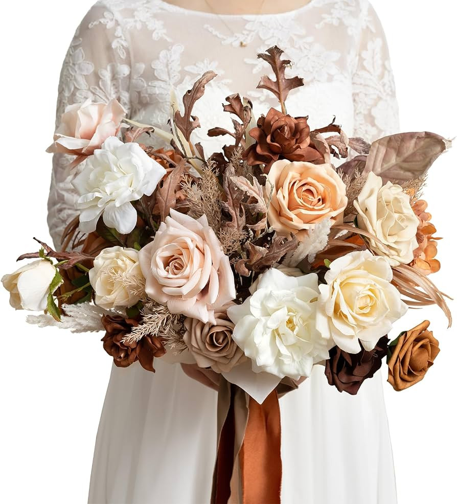 Ling's moment Freeform Bridal Bouquet Rust Sepia Wedding Bouquets for Bride | Amazon (US)