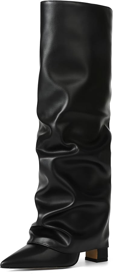 SaraIris Women's Slouchy Knee High Boots - Black, Pointed Toe, Fold Over, Chunky, Shark Boots | Amazon (US)