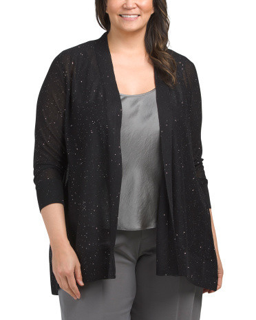 Plus Sequin Open Front Cardigan, Polyester/Viscose | TJ Maxx