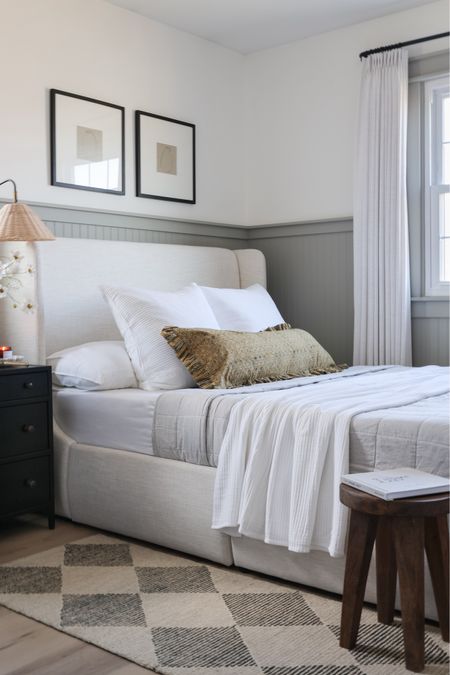 Storage bed, bed with drawers, upholstered bed, rattan sconce, plug in sconce, black nightstand, metal nightstand, nightstand with drawers, spring bedding, pottery barn, castlery, cozy earth, studio McGee 



#LTKhome #LTKfindsunder100