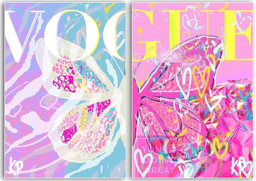Djmwtb 2 Piece Vogue Pink Butterfly Posters Trendy Preppy Wall Art for Girls Bedroom Positive Aff... | Amazon (US)
