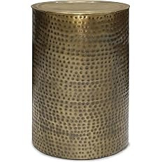 SIMPLIHOME Corbin 16 inch Wide Metal Side Table in Hammered Antique Gold, Round Drum Design End T... | Amazon (US)
