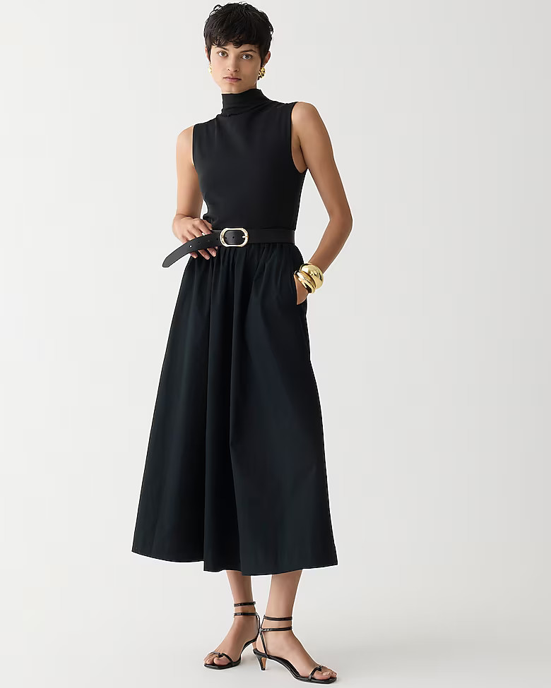 Fitted knit mockneck dress with poplin skirt | J. Crew US