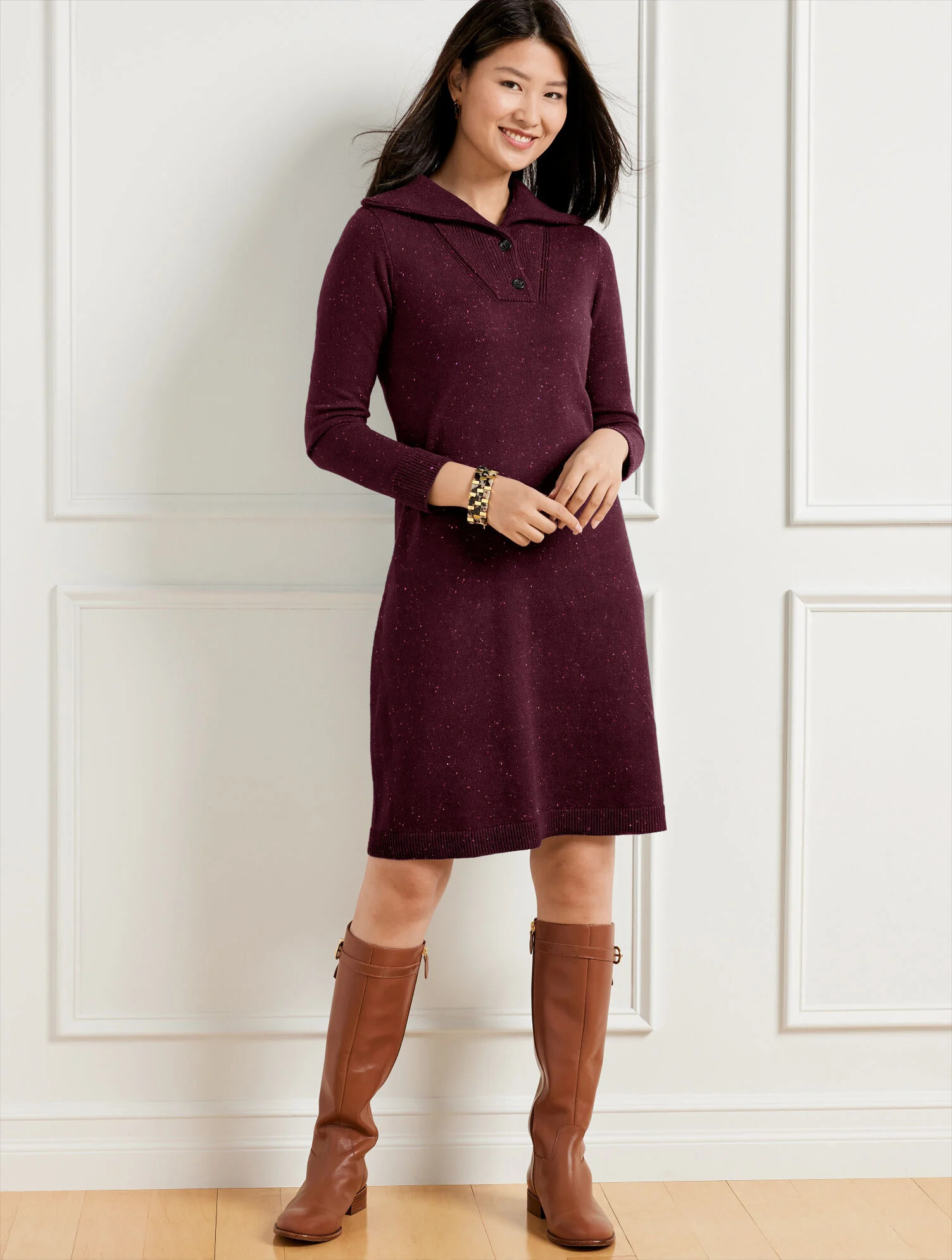 Supersoft Johnny Collar Sweater Dress - Tweed | Talbots