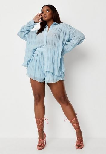 Plus Size Blue Co Ord Crinkle Shorts | Missguided (US & CA)