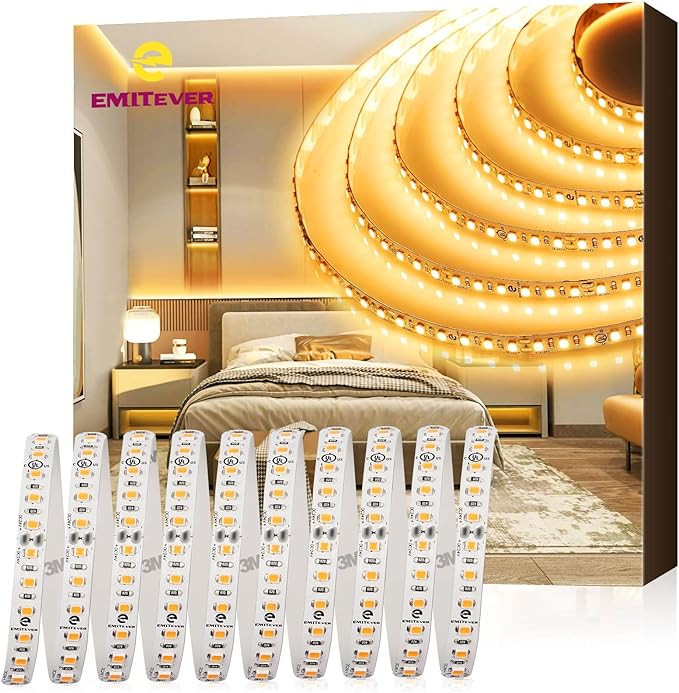 EMITEVER LED Strip Lights 2700K, UL 24V LED Tape Light Warm White, Ra 95+, IP30, 16.4ft, 2.9W/ft,... | Amazon (US)