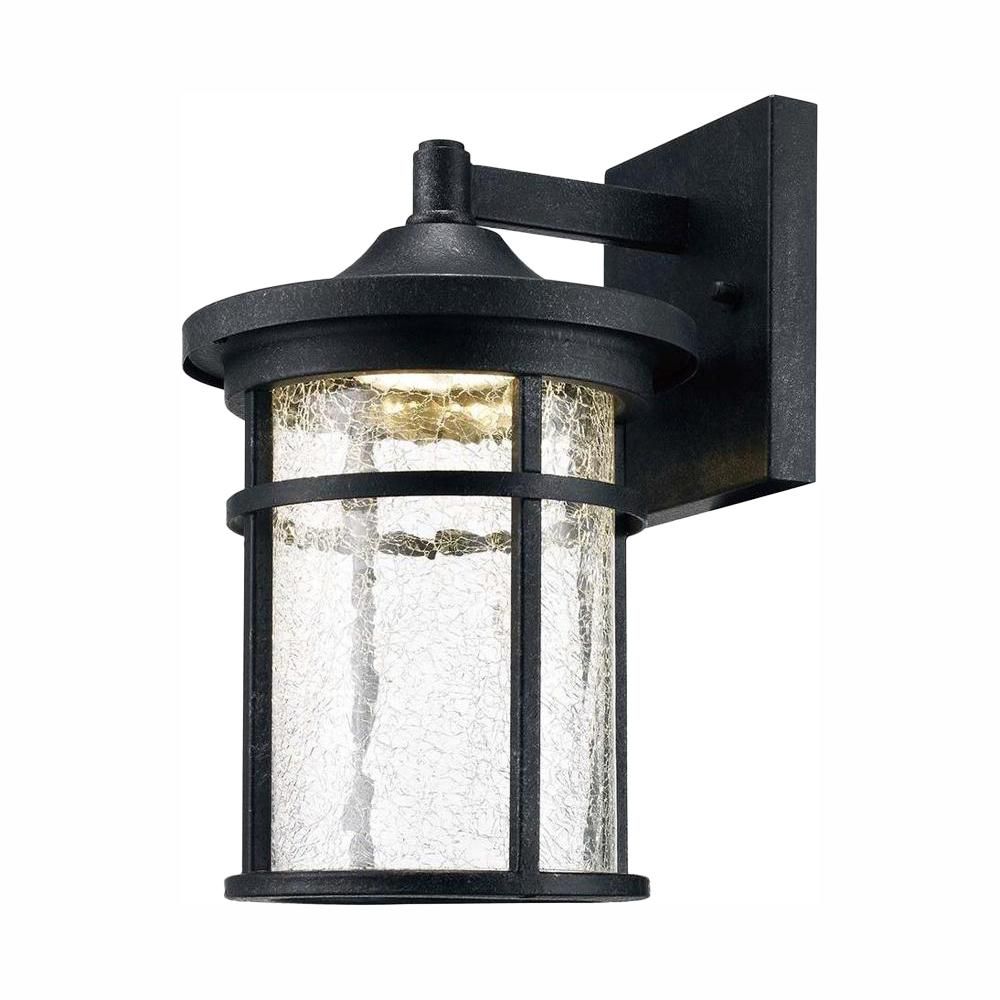 Aged Iron Outdoor LED Wall Lantern Sconce with Crackle Glass | The Home Depot