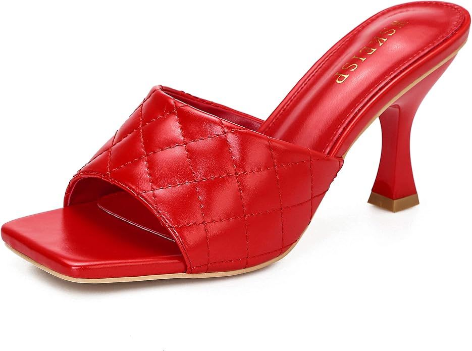 Women's Heels Mules Slip On Square Open Toe Sandals Dress Backless Stiletto High Heel Slippers Sl... | Amazon (US)