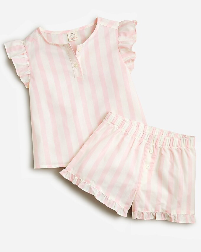 Girls' ruffle-trim cotton poplin sleep set in stripe | J. Crew US