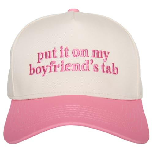 KATYDID Put It On My Boyfriend’s Tab Embroidered Trucker Hat for Women - Vintage Two-Tone Snapback Baseball Cap - Trendy, Western Style Women’s Hat - USA Made (Pink/Tan) | Amazon (US)