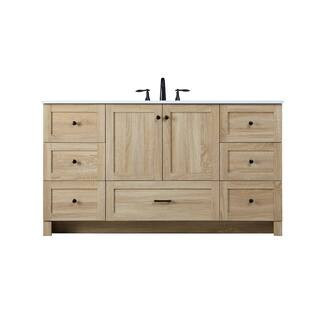 60 in W x 19 in. D x 34 in H Single Sink Bath Vanity in Mango Wood with Ivory White Engineered Marble Top | The Home Depot
