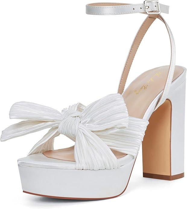 Elisabet Tang Vintage Bow Strappy Platform Chunky Block Heels Satin Bowknot Round Toe Sandals 4 i... | Amazon (US)