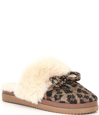ComfieeFour Embellished Rhinestone Bow Faux Fur Slippers | Dillard's