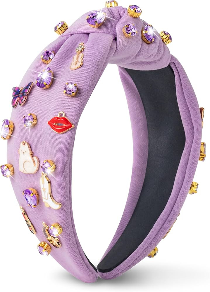 PANTIDE Music Jeweled Knotted Headband - Singer Fans Gift Guitar Red Lip Rhinestone Crystal Embel... | Amazon (US)