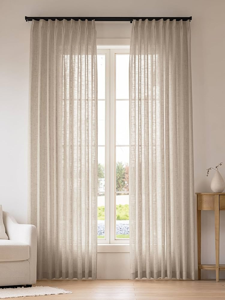 Liz Pinch Pleated Linen Curtains Light Filtering Curtains for Living Room, Farmhouse Window Curta... | Amazon (US)